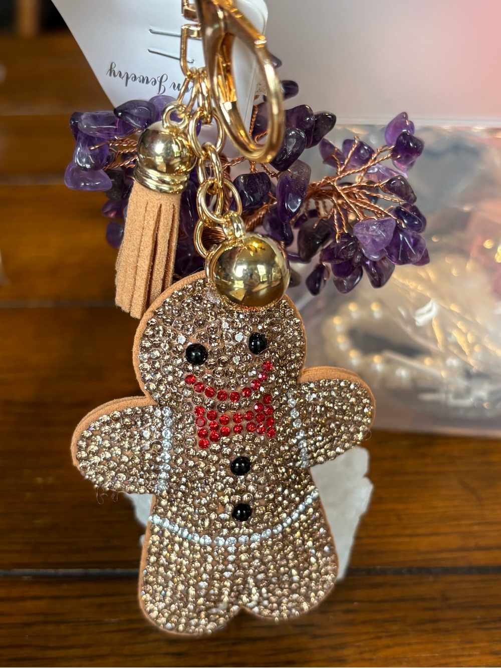 Key chain bag charm holiday gingerbread man gold glittery super cute little guy!
